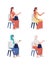 Sitting women with face masks semi flat color vector characters set