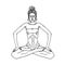 Sitting young yogi girl in lotus position does belly vacuum and muscle wave