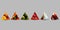 Six abstract pyramids filled with fruits