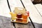 Six Beer Samples in the Sunshine on a Picnic table