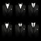 Six black tuxedos