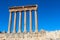 Six columns and enteblature of the colossal Temple of Jupiter in Baalbek, Lebanon