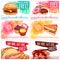 Six different discount coupons for fast-food or dessert.
