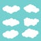 Six fluffy clouds icon set with a unique shape