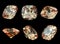 Six gems isolated on a black background