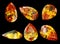 Six gems isolated on a black background