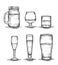 Six Glasses Collection - Mason Jar, Wine, whisky, champagne, beer Vector Illustration