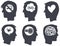 Six head profiles with idea symbols