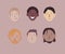 six men, of different nationalities in pastel colors on a light brown background. concept of individuality and unity