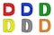 Six multicolored letter D 3d