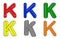 Six multicolored letter K 3d