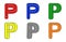 Six multicolored letter P 3d