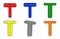 Six multicolored letter T 3d