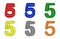 Six multicolored number five 3d