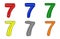 Six multicolored number seven 3d