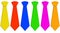 Six neckties in different colors