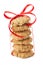 Six oatmeal cookies tied with a red ribbon
