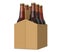 Six pack of glass bottled beer in generic brown cardboard carrier 3d Illustration, on white background.