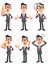 Six patterns of pose and gesture of businessmen wearing glasses