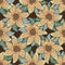 Six petal wildflower vector seamless pattern. Orange green botanical background with hand drawn meadow flowers in arts