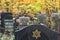 six pointed star or hexagram on tombstone. Autumn jewish Cemetery