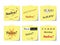 Six post paper notes vector set with business sales logos - black friday - cyber monday - flash sales