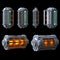 Six props of Futuristic Battery high detailed with Orange and Green glow and a Scifi style - AI Generated