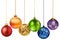Six rainbow color decoration Christmas balls collection hanging isolated