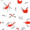 Six red birds seamless pattern. National scandinavian paintings. Folk handicrafts. Enchanting original Simplicity.