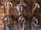 Six saddles and bridles in tack shop, Wyoming