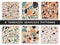 Six seamless terrazzo patterns. Hand crafted and unique patterns repeating background. Granite textured shapes in