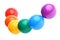 Six shiny coloured plastic toy balls isolated