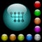 Six speed manual gear shift icons in color illuminated glass buttons