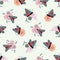 Six spot burnet butterfly seamless vector pattern background. Day flying moth on knapweed flower green pastel backdrop