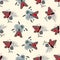 Six spot burnet butterfly seamless vector pattern background. Day flying moth on meadow flower design. Scottish coastal