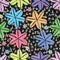 Six star leaf grasses Japan style watercolor dark seamless pattern