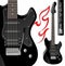 Six-string electric guitar, black, with chrome elements
