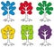 Six stylized trees in different colors. Symbols of ecology, growth, sustainability, development.