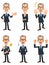 Six types of poses and gestures of elderly men wearing a suit