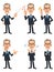 Six types of poses and gestures of elderly men wearing a suit