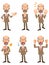 Six types of poses and gestures of elderly men wearing a suit