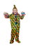 Six year old funny cute dancing boy in the clown suit. Without wig and makeup. Isolated, on white background