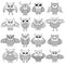 Sixteen amusing cartoon owl outlines