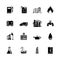 Sixteen black computer icons isolated on white