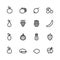 Sixteen black outline fresh fruit icons