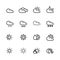 Sixteen black outline weather icons