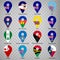 Sixteen Flags of Australia and Oceania countries - alphabetical order with name.  Set of 2d geolocation signs like national flags