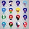 Sixteen Flags of Australia and Oceania countries - alphabetical order with name. Set of 2D geolocation signs like national flags