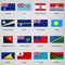 Sixteen flags of the countries of Australia and Oceania. List of all flags Australia and Oceania countries with inscriptions and o