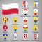 Sixteen flags the Provinces of Poland  - alphabetical order with name.  Set of 2d geolocation signs like flags Provinces of Poland